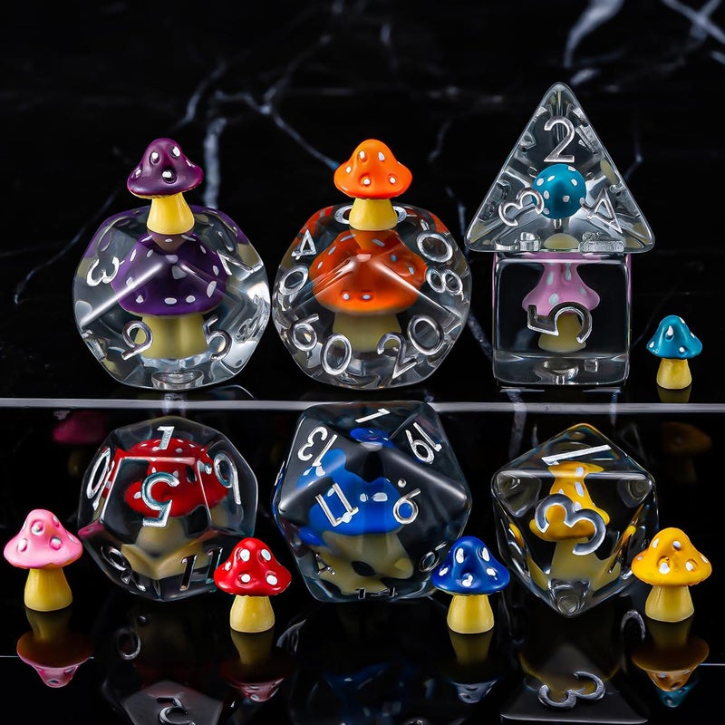 weyano Resin Mushroom D&D Dice Set, Polyhedral Dice 7pcs (D4, D6, D8, D10, D12, D20, D%) for Dungeons and Dragons, RPG, MTG Role Playing Games - Image 1